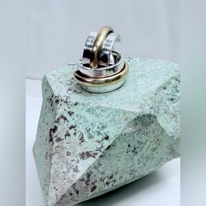 Silpada Rare HTF Sterling Silver Hoops w/Center Brass Accent on Posts Earrings